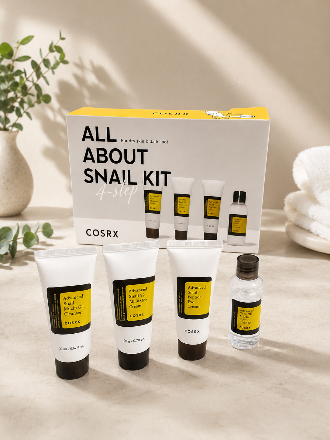 Kit All About Snail-Mucina de Caracol | Rutina Coreana de 4 Pasos